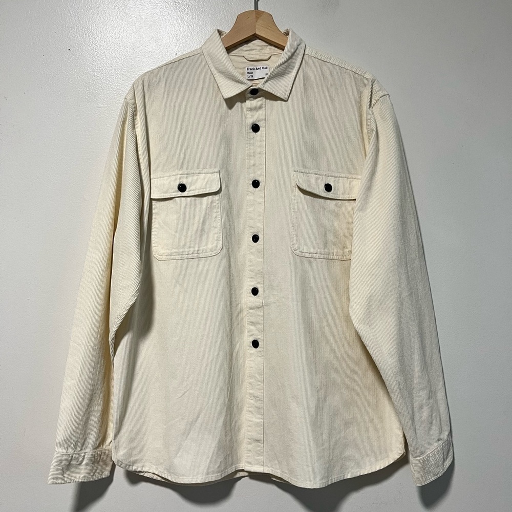 Frank And Oak Men’s Corduroy Overshirt Jacket- L - Cream Casual Utility Style